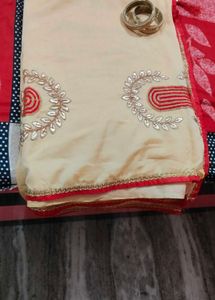 ✨ Elegant Cream Embroidered Saree | Like New ✨