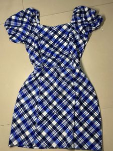 Blue, blue, black white checks, short mini dress w