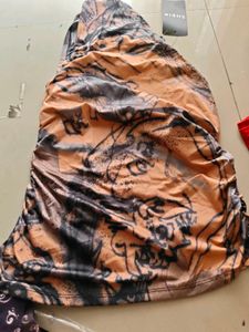Ruched Graphic Print Mini Dress