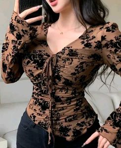 Sheer Floral Tie-Front Top
