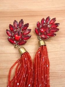 Red Tassel Statement Earrings