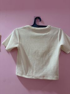 Cream Textured Cropped Top