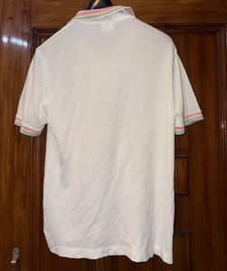 Lacoste Men's White Polo Shirt Rainbow Trim