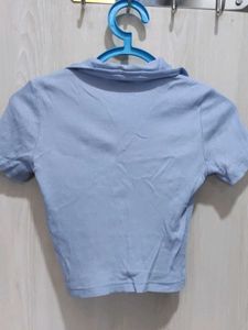 Bonkers Powder Blue Ribbed Crop Polo