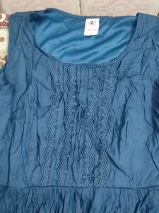 Blue Sleeveless Dress with Lace