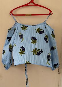 Blue Striped Cold Shoulder Top