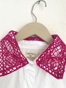 White Button-Up Shirt with Crochet Collar