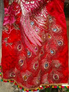 Red Chinese Style Dress with Peacock