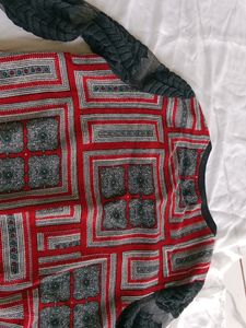 Black And Red Top With Mesh Sleves