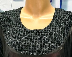 Elegant Black Burqa Jersi Stone Embroidery Design