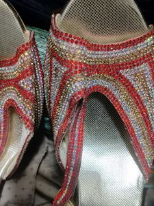 Embellished Red &amp; Gold Sandals heels 👠👠👠
