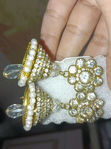 Stunning Gold Jhumkas with Pearls &amp; Crystals