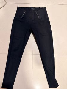 Black Zip Detail High Waisted Pants