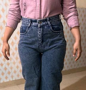 Wide Leg Blue Denim Jeans