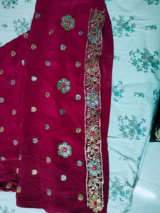 Embroidered mirror fitted italian silk salwar suit