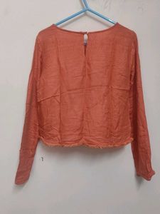 Orange Lace Detail Long Sleeve Top