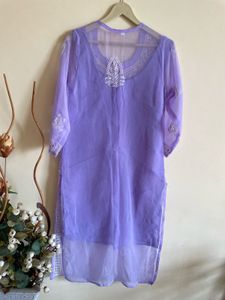 Lavender Embroidered Kurta With Inner