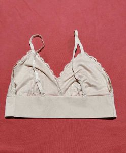 Women's Beige Lace Wireless Bralette - Size L