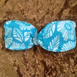Turquoise Floral Print Bandeau Padded Bikini Top