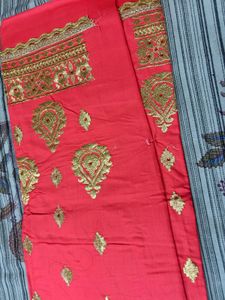 Orange Embroidered Dress Material