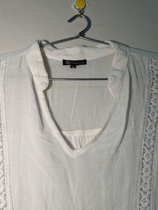 Elegant White Lace Trim Tunic Top