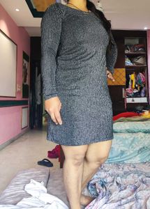 Sparkly Silver Striped Bodycon Dress