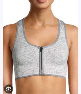 Grey Zip Front Sports Bra