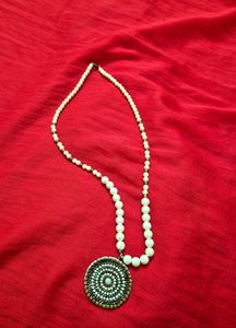 Beaded Necklace with Round Pendant