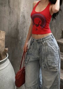 Red Graphic Halter Neck Tank Top 🍒