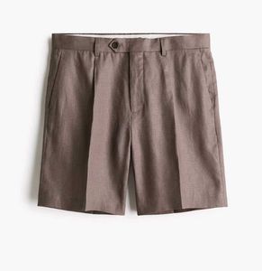 men's dark greige relaxed fit linen shorts