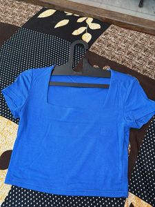 Blue Square Neck Cropped Top