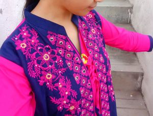 Limited Offer !! Beautiful Pink Kurta Attached Shrug