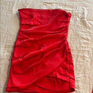 Red Strapless Ruched Mini Dress