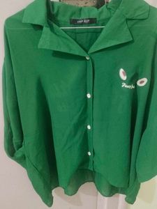 Cute Green Avocado Graphic Button-Up Shirt