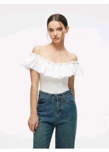 White Off-Shoulder Ruffle Top