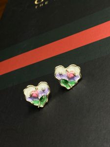 Enamel Heart Floral Stud Earrings