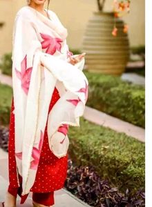 Red Kurta Set with Floral Dupatta