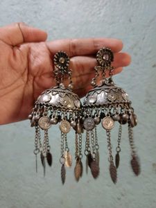 Oxidized Silver Jhumka Earrings