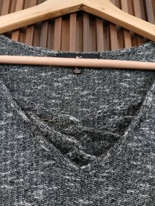 Marled Knit Lace-Up V-Neck Top