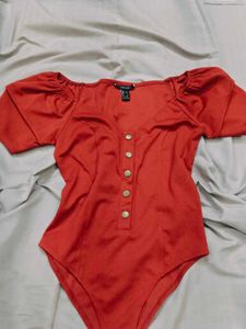 Chic Red Puff Sleeve Button-Up Top