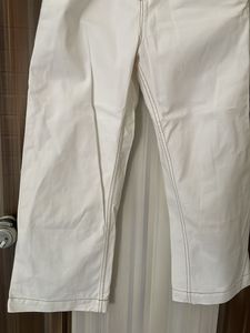 White Wide-Leg Pants with Contrast Stitching