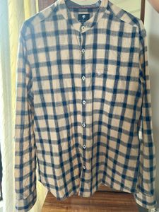 Men's Beige & Blue Checked Shirt