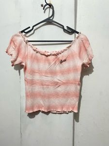 Pink Striped Off-Shoulder Crop Top