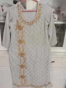 beautiful handwork kurta trouser set with heavy du
