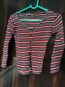 red and black strips long sleeve top