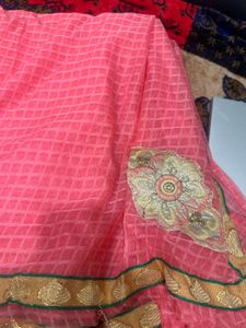 Elegant Pink Embroidered Saree Very light weight