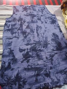 Blue Floral Print Sleeveless Kurta