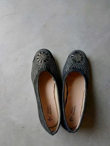 Black Wedge Heels with Rhinestones