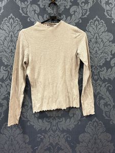 Ribbed Mock Neck Ruffle Trim Top