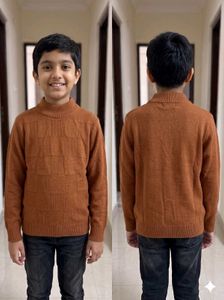 Boys Stylish Brown Checkered Knit Sweater (10-11 Y